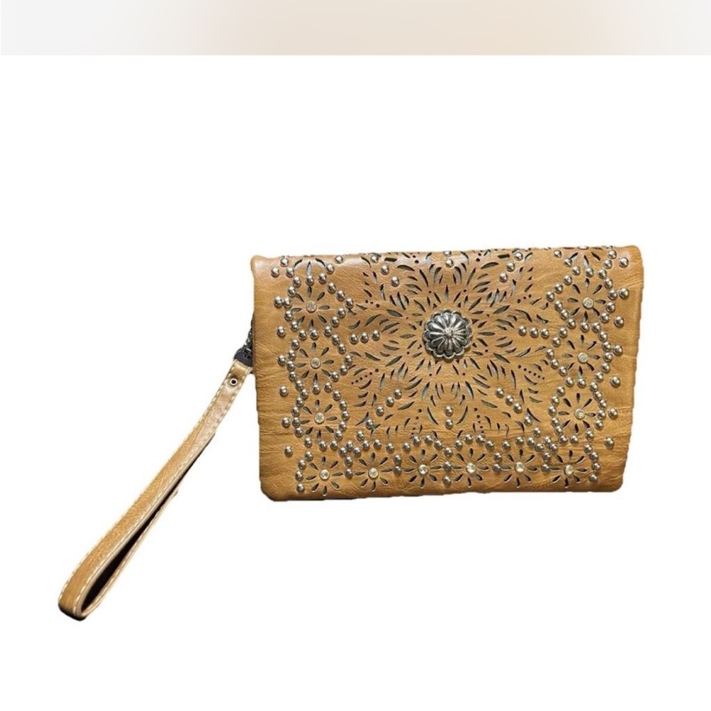 Chic Tan Shoulder Bag with Intricate Design by American Bling - Picture 2 of 7